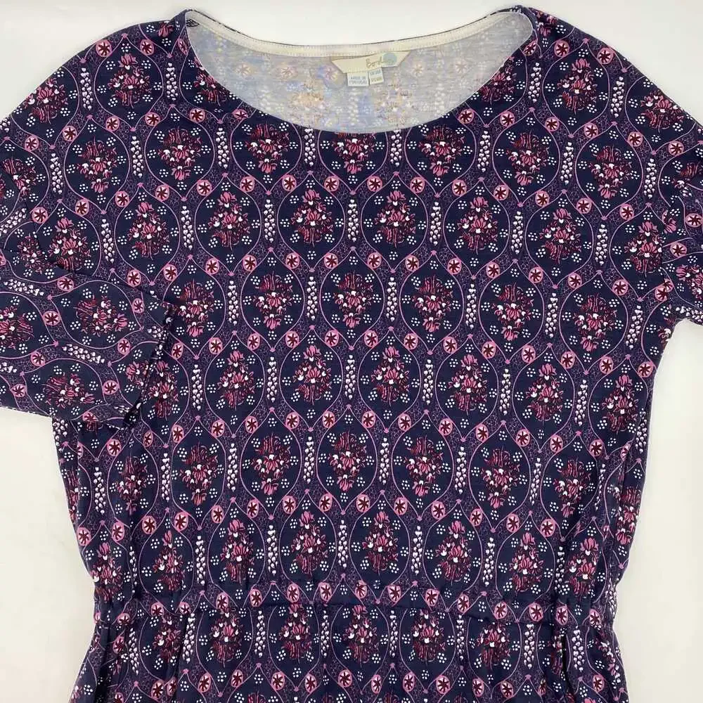 Boden Purple Navy Patterned 3/4 Sleeve Mini Dress | Women’s Size 10